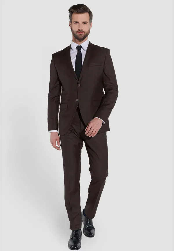 Steffen Klein Designer Anzug Slim Fit in Braun Kostenloser Versand