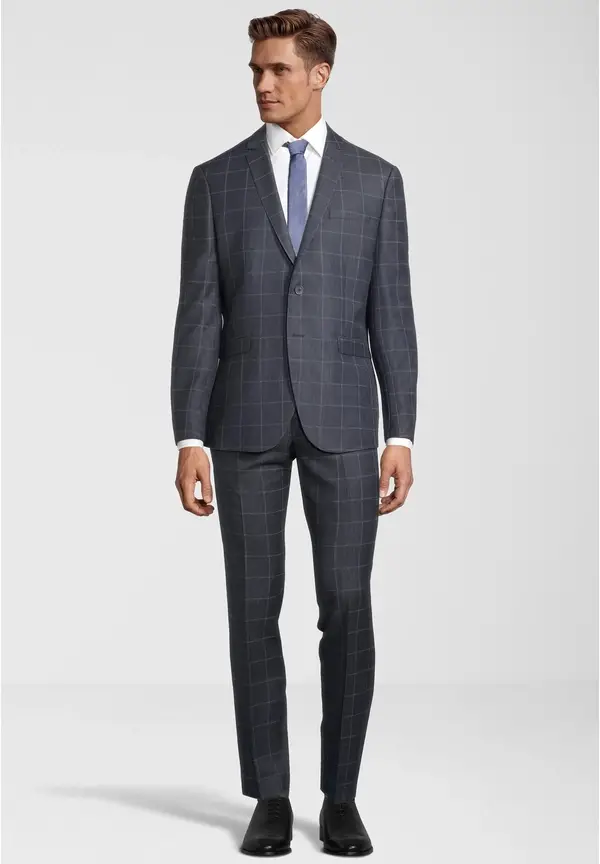Steffen Klein 2-Teiliger Slim Fit Business Anzug Kariert 2-Knopf Sakko in blau kariert Riesige Ersparnisse