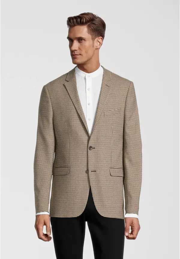 Steffen Klein Herren Sakko Hahnentritt in beige-schwarz Neueste Stile