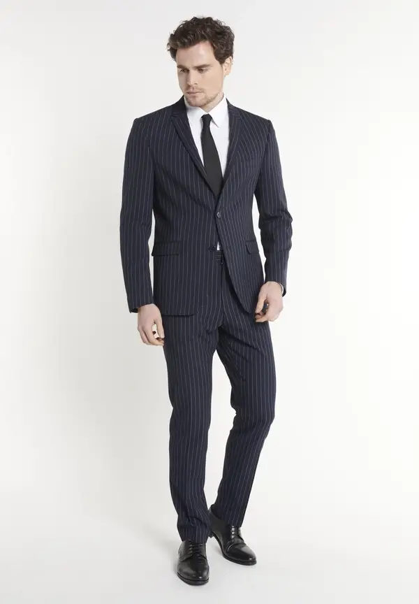 Steffen Klein Anzug Slim Fit Nadelstreifen in Marine Super Rabatt